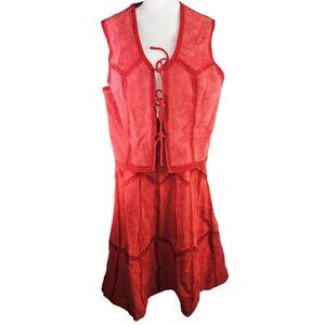Vintage 1960s JC Penney 2 Piece Orange Cowhide Leather Knit Vest & Skirt Set, 20